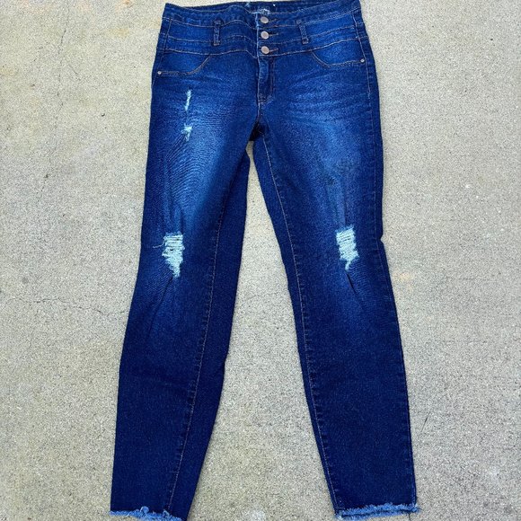 Refuge High Waist Skinny 3 Button Stretch Distressed Denim Jeans Size 31x27 - Picture 1 of 8